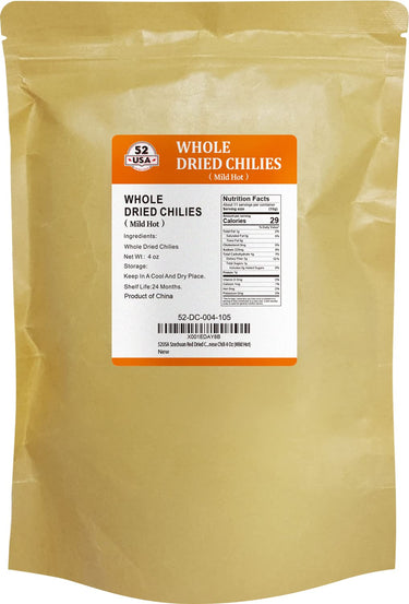 52USA Szechuan Red Dried Chilis, Whole Chili, Mild Spicy Chinese Chili 4 Oz (Mild Hot)